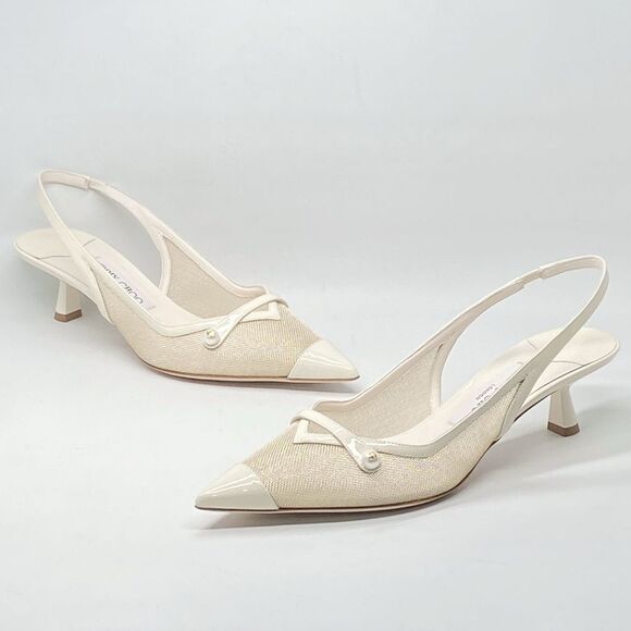 Jimmy Choo Amita Metallic Mesh & Patent Leather Slingback Pumps size 38.5 - Picture 5 of 15